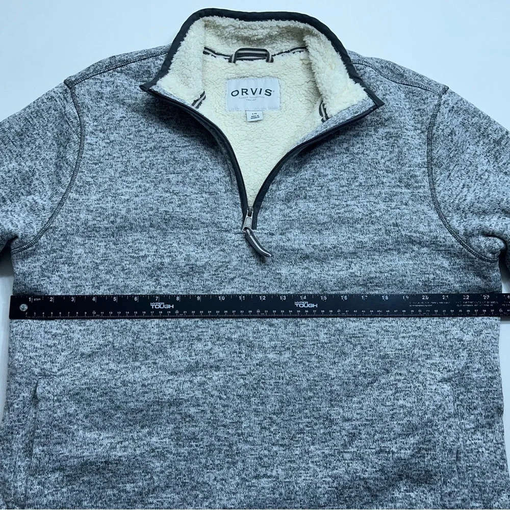 Orvis Sherpa Lined 1/4 Zip Pullover Mens Size Large Heathered Gray Fisherman